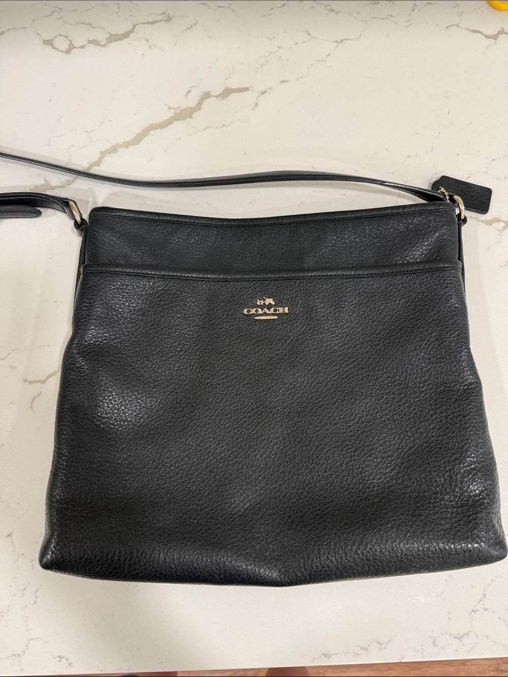 Coach Black Pebbled Leather Crossbody Bag with Gold Hardware